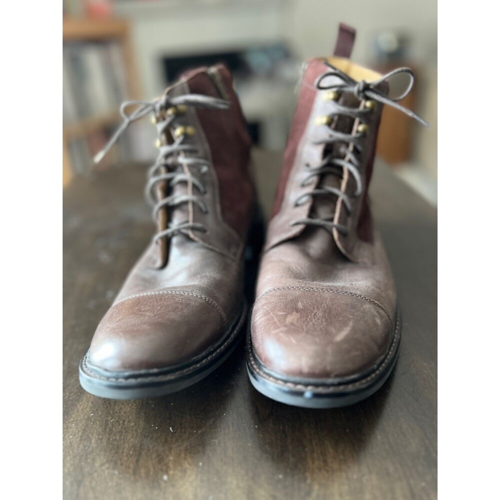 Cole Haan Mens Bellamy Lace Up Leather Toe Cap Boot Shoes, Chestnut, US 12